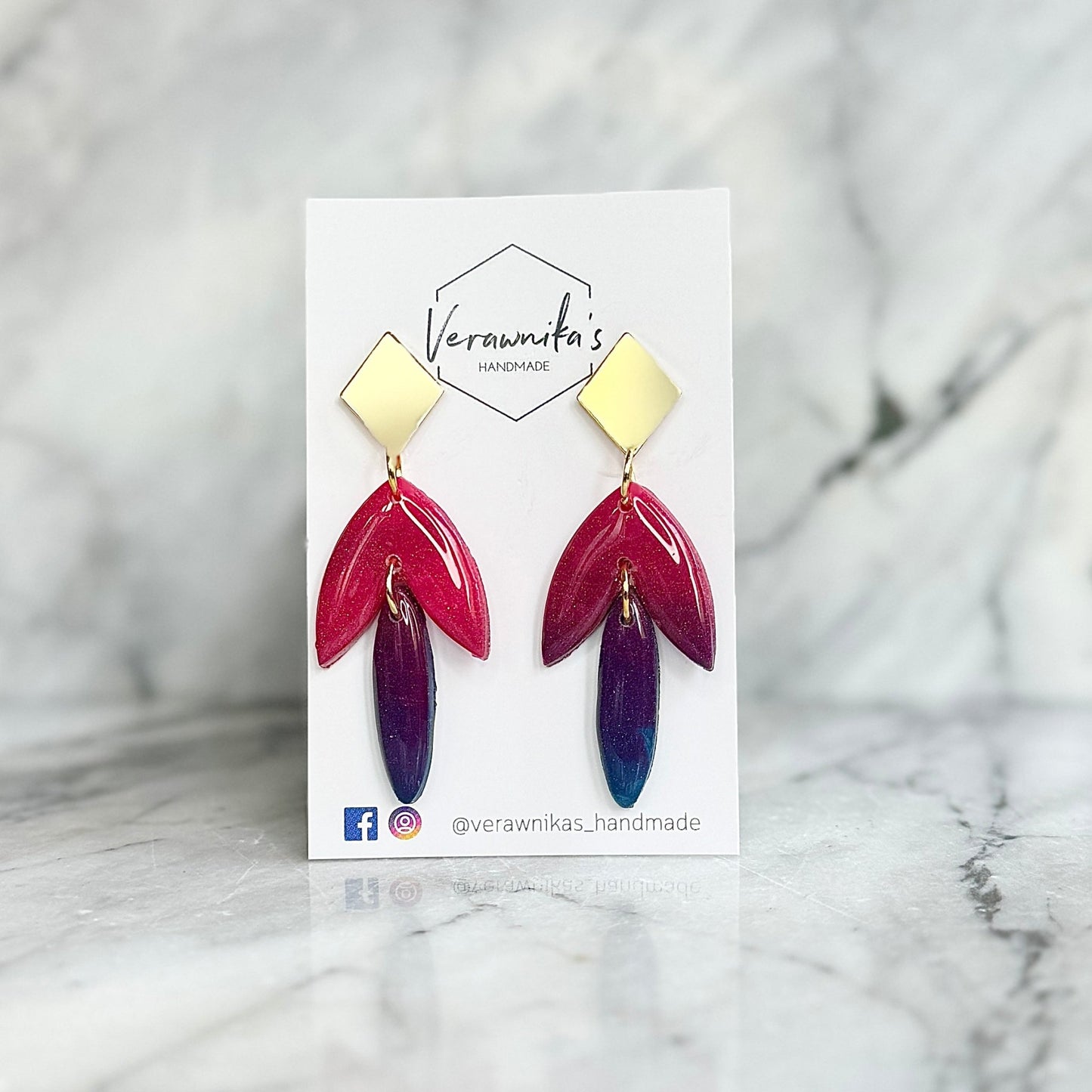 Handmade Purple and Blue Original Earrings with Gold Metal Studs Verawnika's Handmade