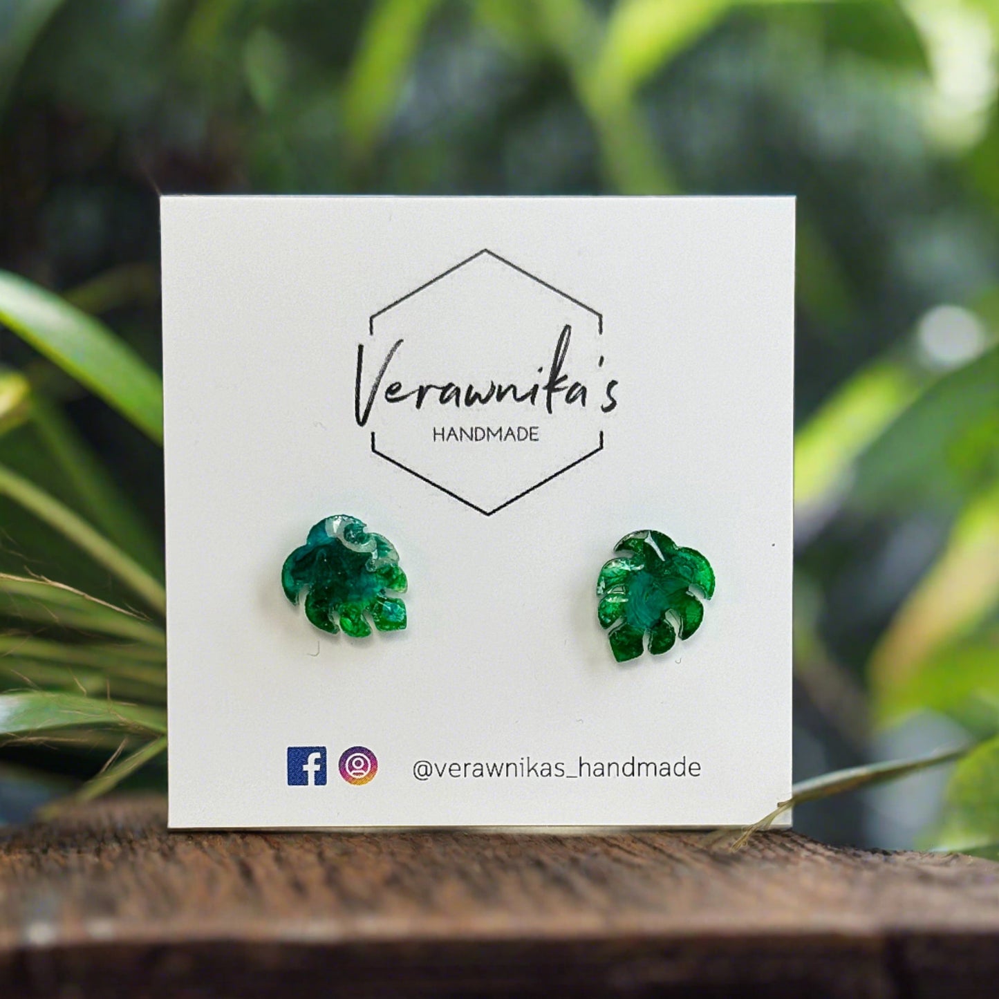 Studs: Small Monstera Leaf Earrings With Stainless Steel Back