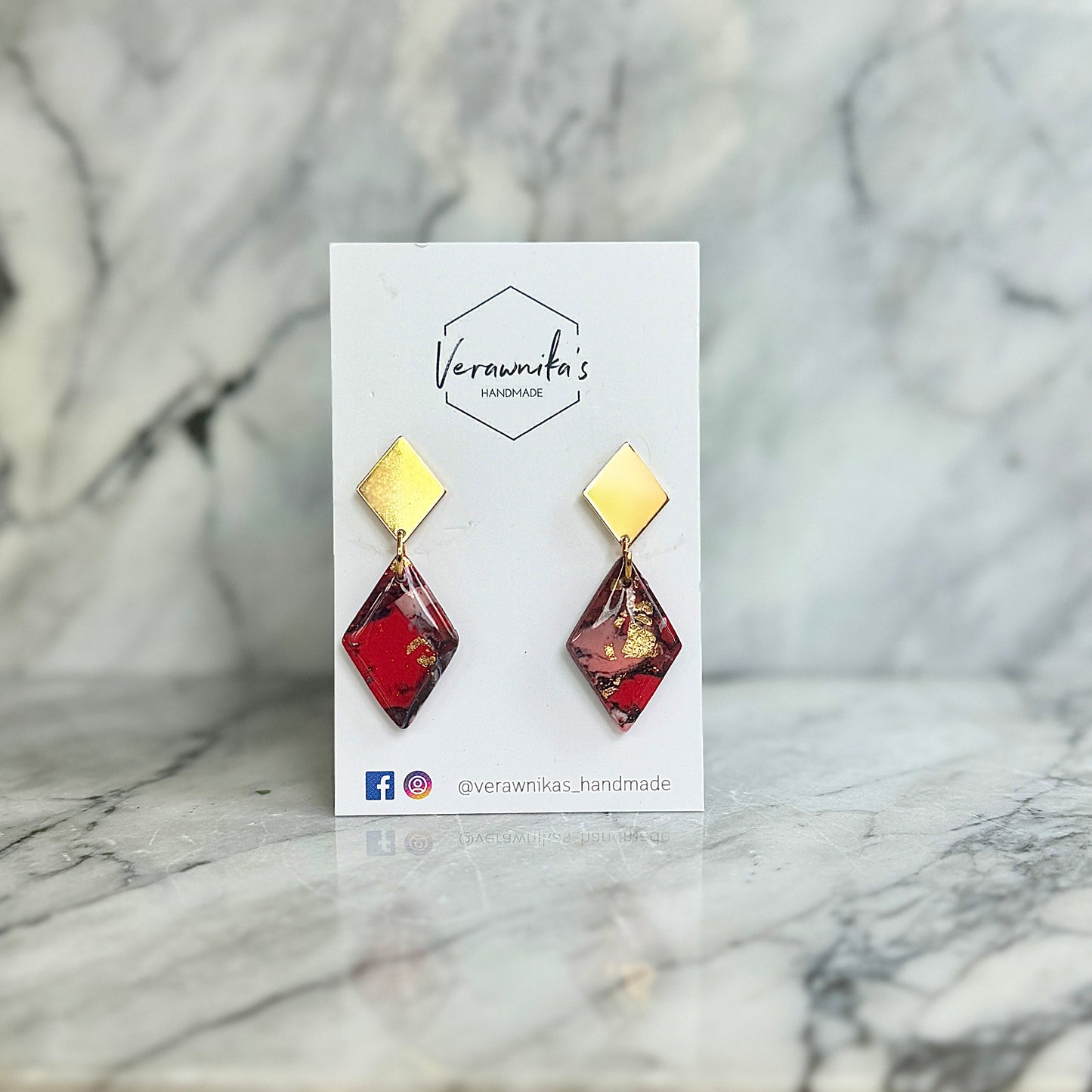 Red & Gold Collection: Small Handmade Hoops Polymer Clay Earrings