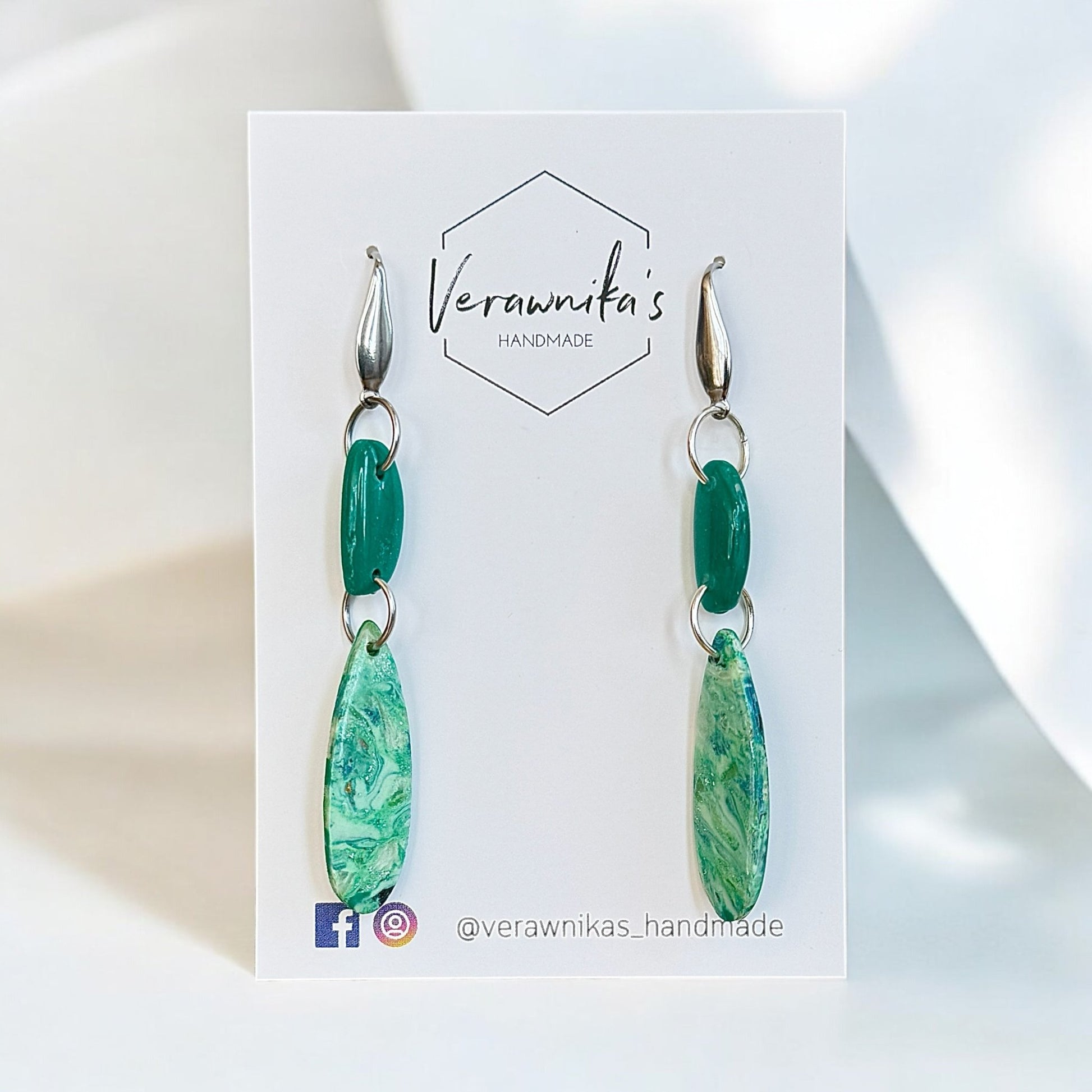 Chrysocolla Collection: Handmade Green and White Polymer Clay Earrings with Stainless Steel Hooks Verawnika's Handmade