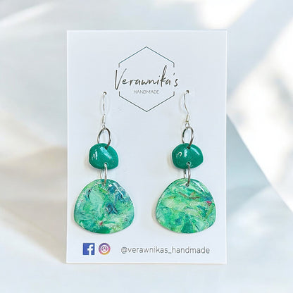 Chrysocolla Collection: Handmade Green and White Polymer Clay Earrings with Stainless Steel Hooks Verawnika's Handmade