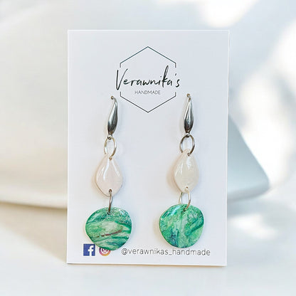 Chrysocolla Collection: Handmade Green and White Polymer Clay Earrings with Stainless Steel Hooks Verawnika's Handmade