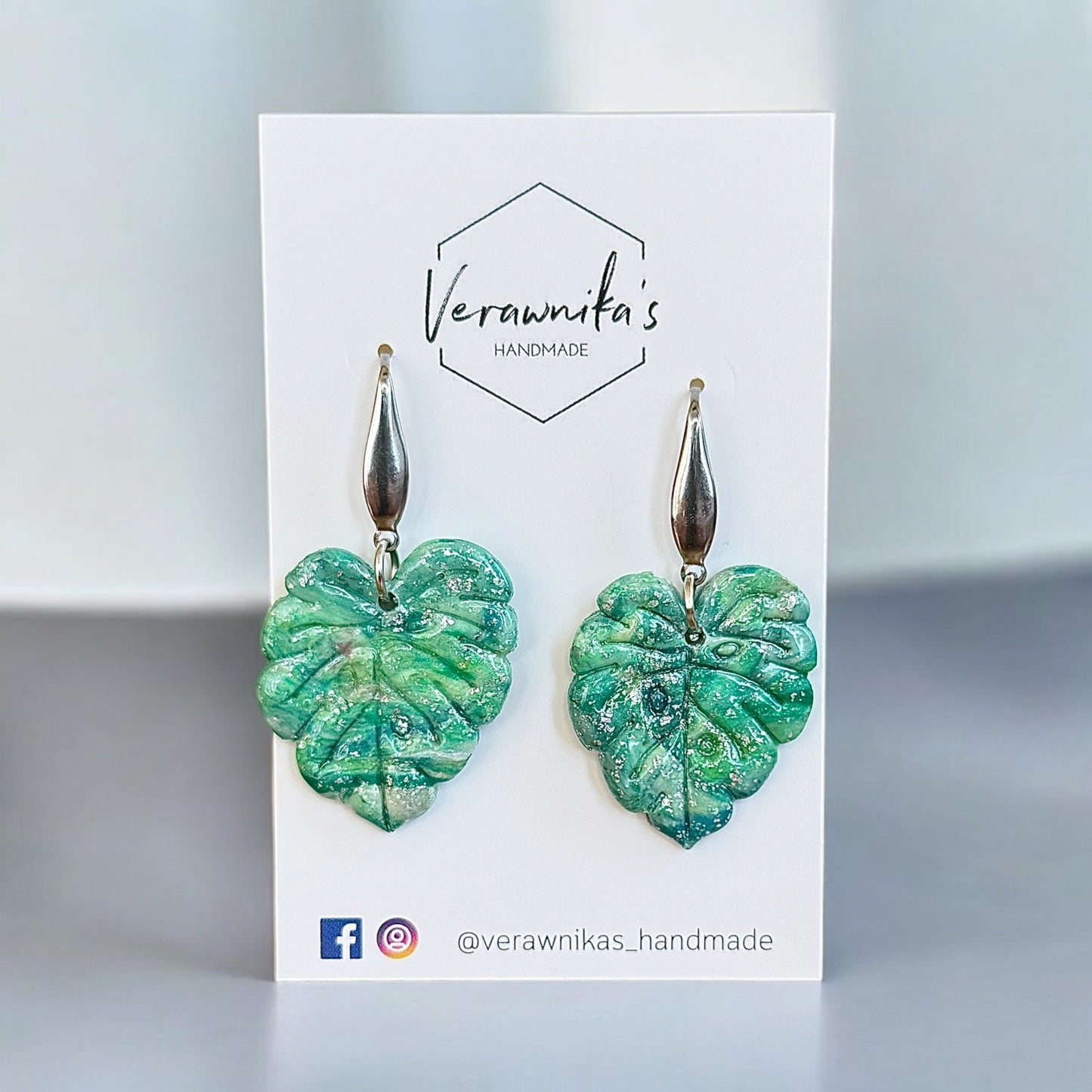 Chrysocolla Collection: Handmade Green and White Polymer Clay Earrings with Stainless Steel Hooks Verawnika's Handmade