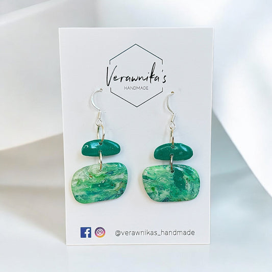 Chrysocolla Collection: Handmade Green and White Polymer Clay Earrings with Stainless Steel Hooks Verawnika's Handmade