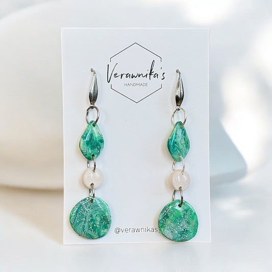 Chrysocolla Collection: Handmade Green and White Polymer Clay Earrings with Stainless Steel Hooks Verawnika's Handmade