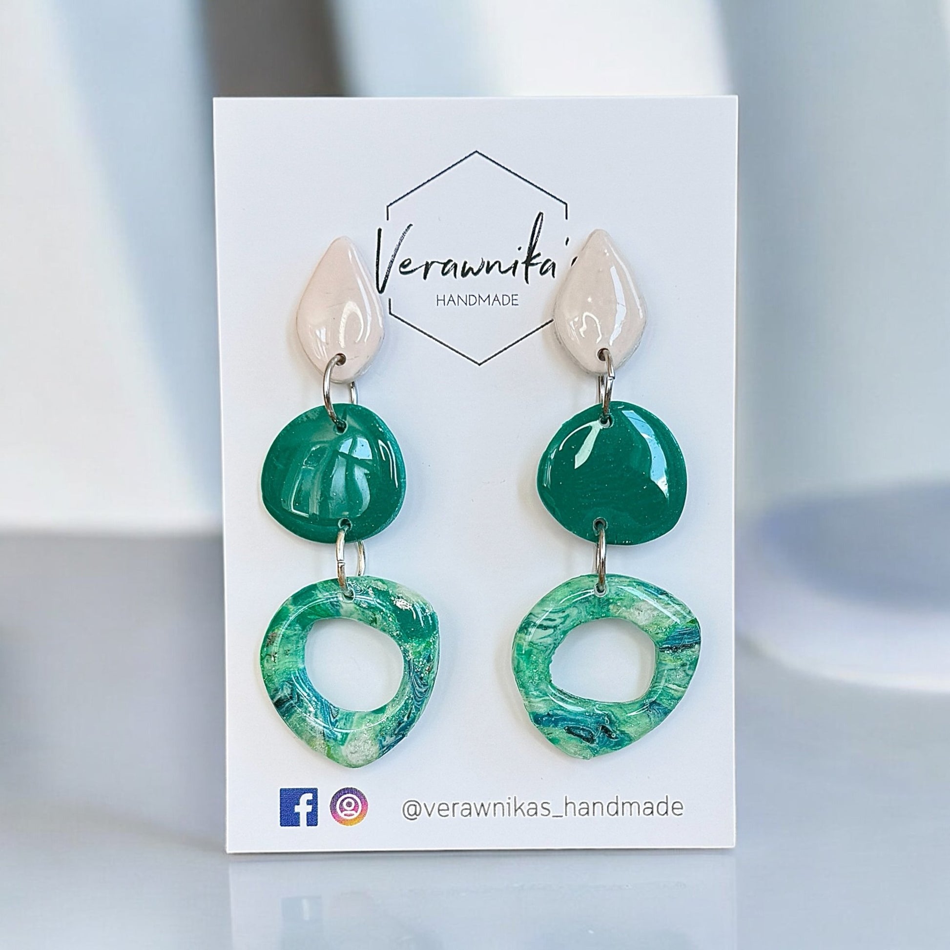 Chrysocolla Collection: Handmade Green and White Polymer Clay Earrings with Stainless Steel Hooks Verawnika's Handmade