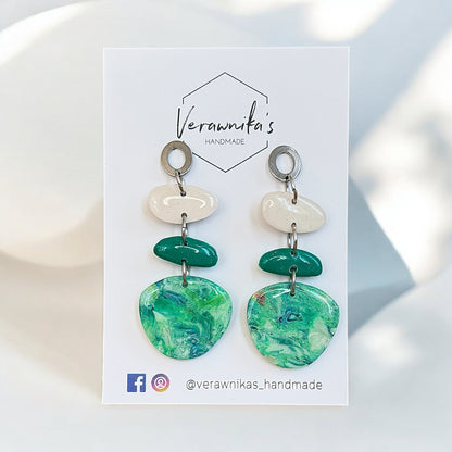 Chrysocolla Collection: Handmade Green and White Polymer Clay Earrings with Stainless Steel Hooks Verawnika's Handmade