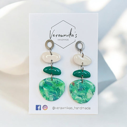 Chrysocolla Collection: Handmade Green and White Polymer Clay Earrings with Stainless Steel Hooks Verawnika's Handmade