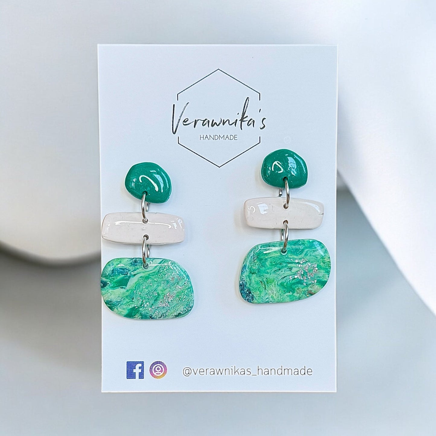 Chrysocolla Collection: Handmade Green and White Polymer Clay Earrings with Stainless Steel Hooks Verawnika's Handmade