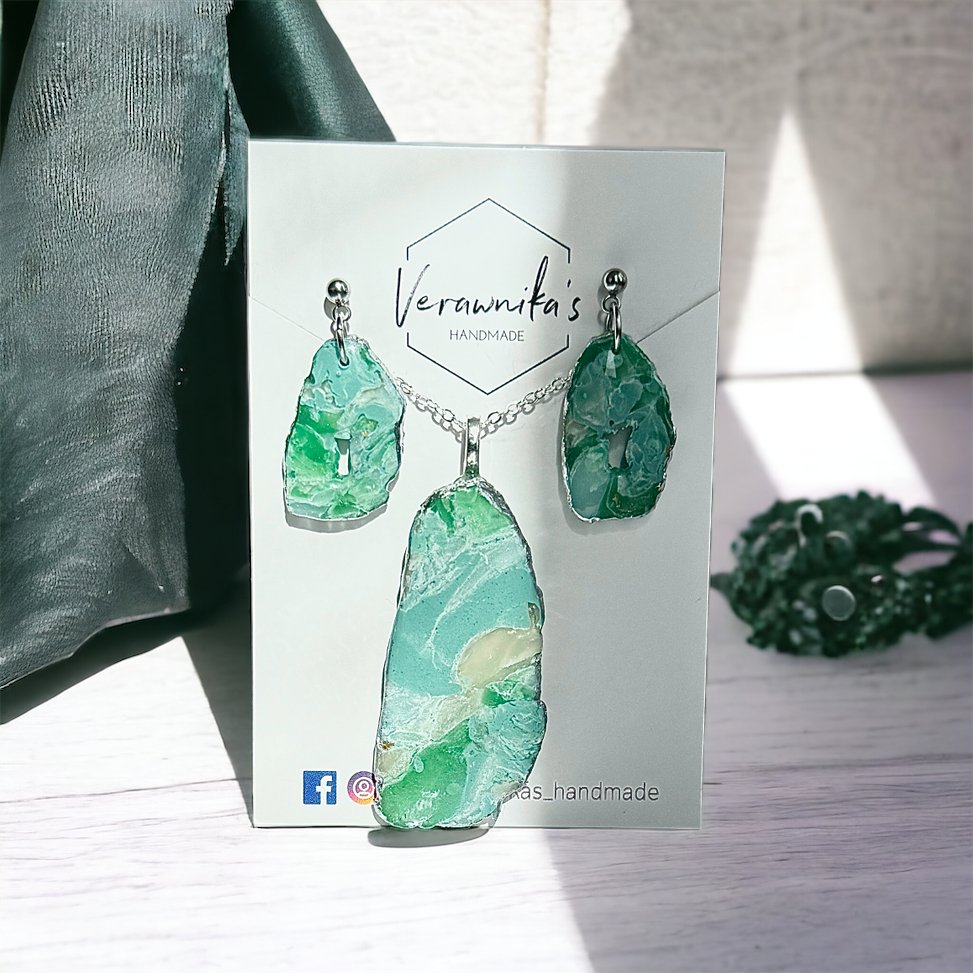 Faux Variscite Stone Collection: Necklace and Earrings Verawnika's Handmade