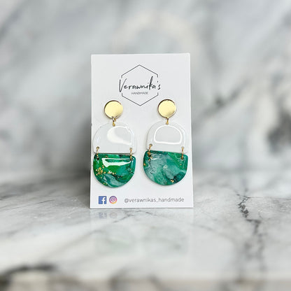 Green & Gold Collection: Lightweight Handmade Polymer Clay Earrings with Gold Metal Hooks Verawnika's Handmade