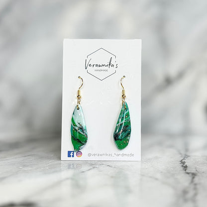 Green & Gold Collection: Lightweight Handmade Polymer Clay Earrings with Gold Metal Hooks Verawnika's Handmade