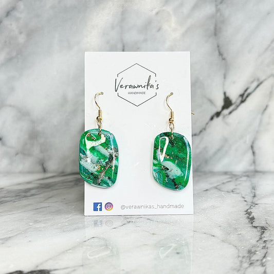 Green & Gold Collection: Lightweight Handmade Polymer Clay Earrings with Gold Metal Hooks Verawnika's Handmade