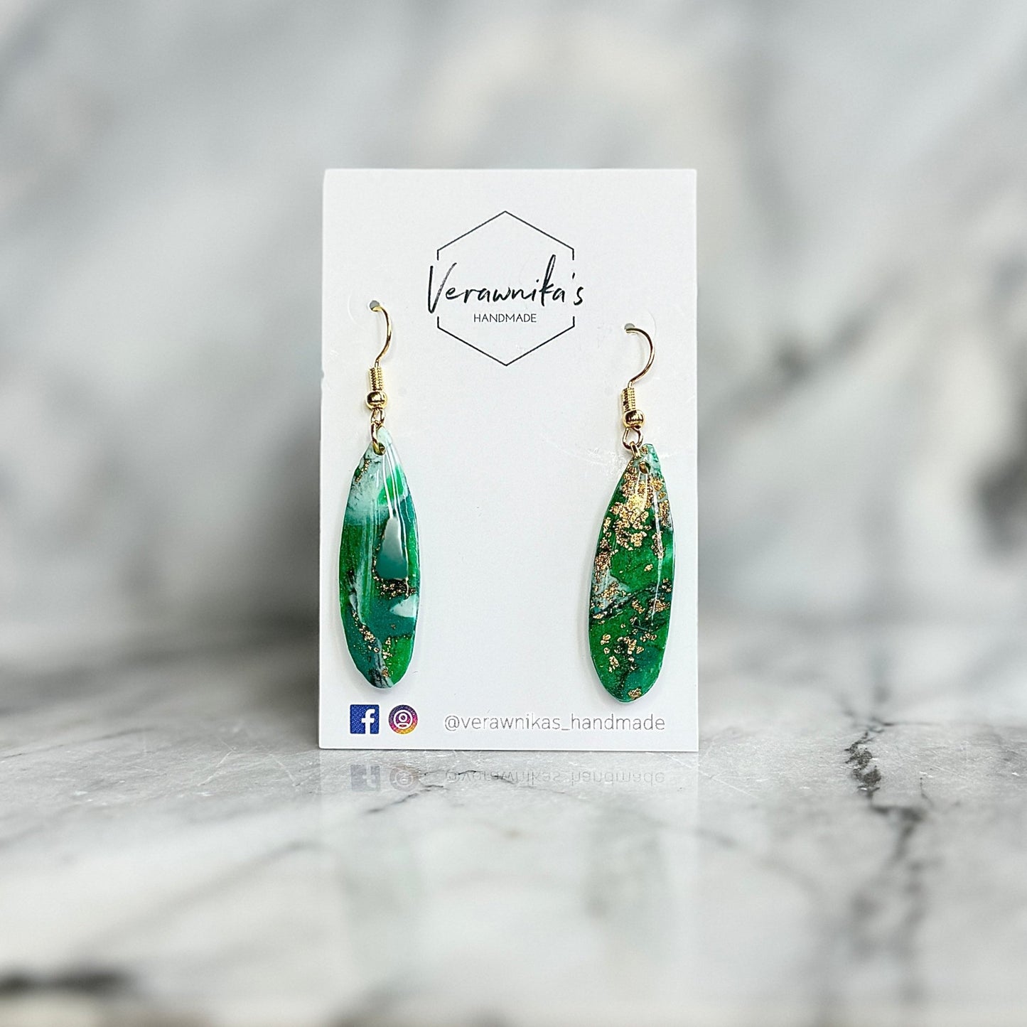 Green & Gold Collection: Lightweight Handmade Polymer Clay Earrings with Gold Metal Hooks Verawnika's Handmade