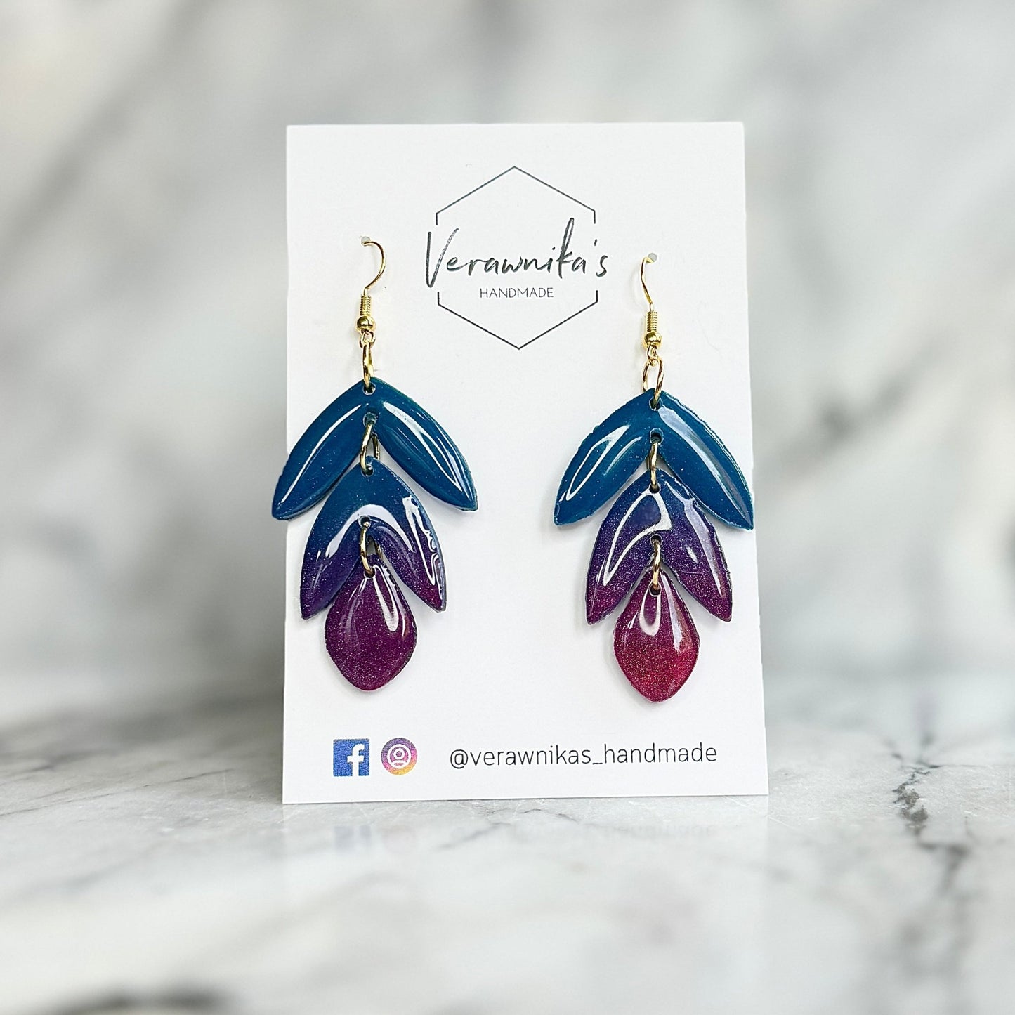 Handmade Purple and Blue Original Earrings with Gold Metal Hooks Verawnika's Handmade