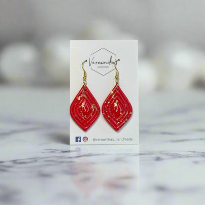 Indian Summer Collection: Handmade Polymer Clay Earrings Red and Gold Verawnika's Handmade