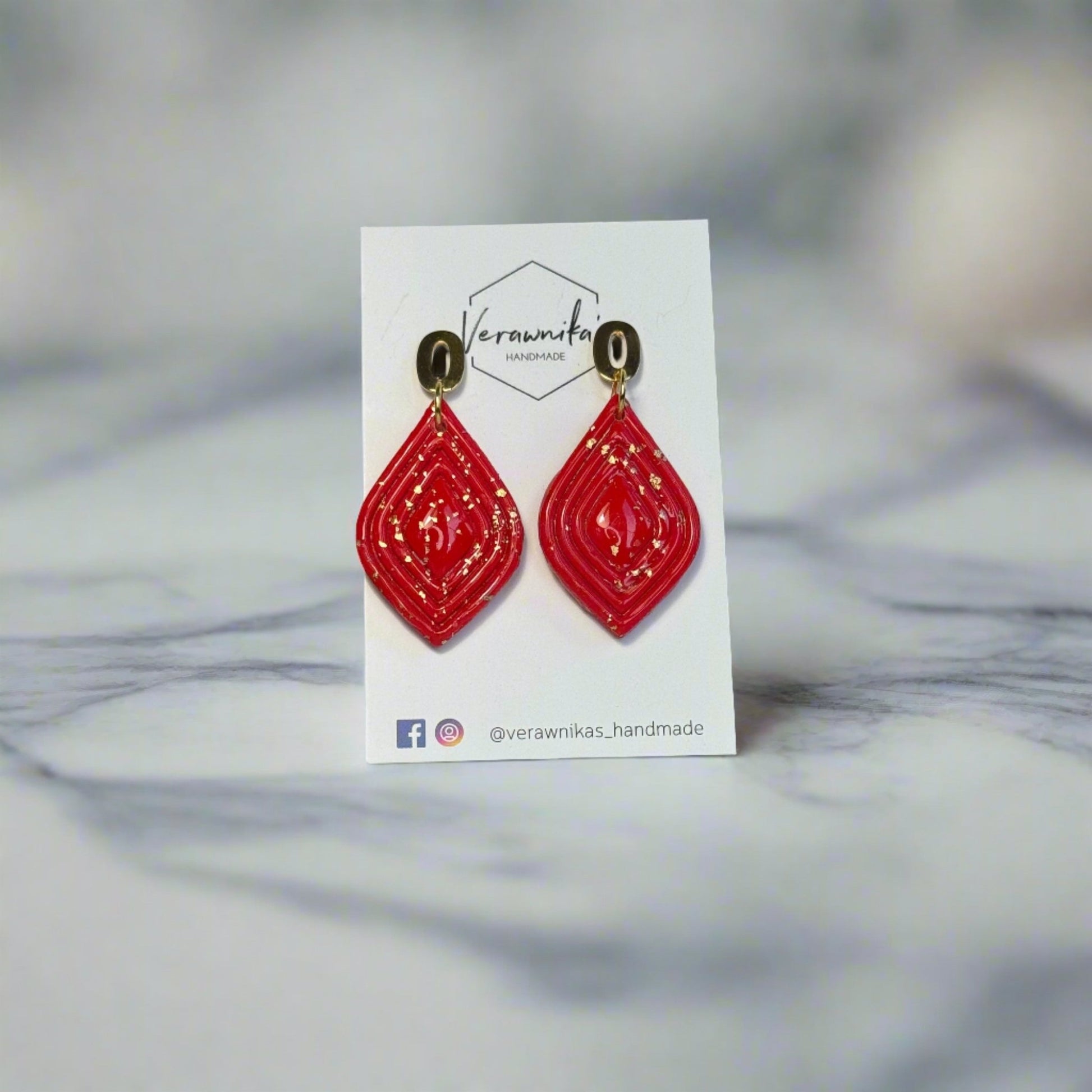 Indian Summer Collection: Handmade Polymer Clay Earrings Red and Gold Verawnika's Handmade