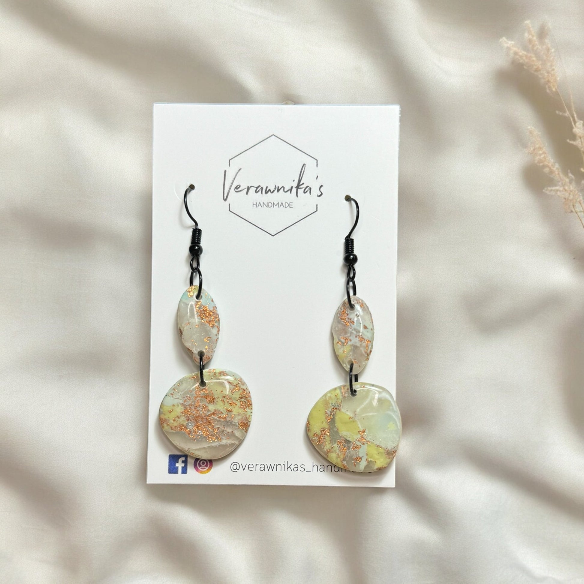 Lime Green, Blue & Bronze Leaf Collection: Handmade Polymer Clay Earrings with Black Hooks Verawnika's Handmade