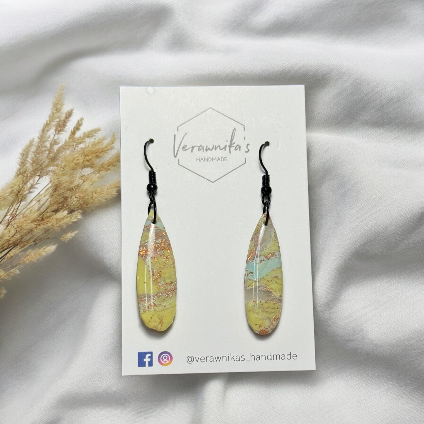 Lime Green, Blue & Bronze Leaf Collection: Handmade Polymer Clay Earrings with Black Hooks Verawnika's Handmade