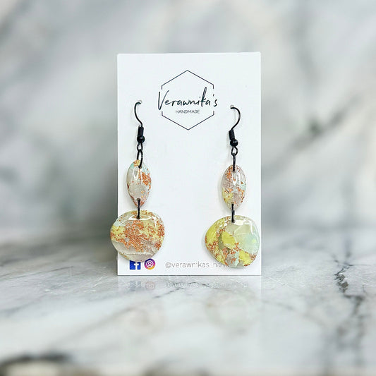 Lime Green, Blue & Bronze Leaf Collection: Handmade Polymer Clay Earrings with Black Hooks Verawnika's Handmade