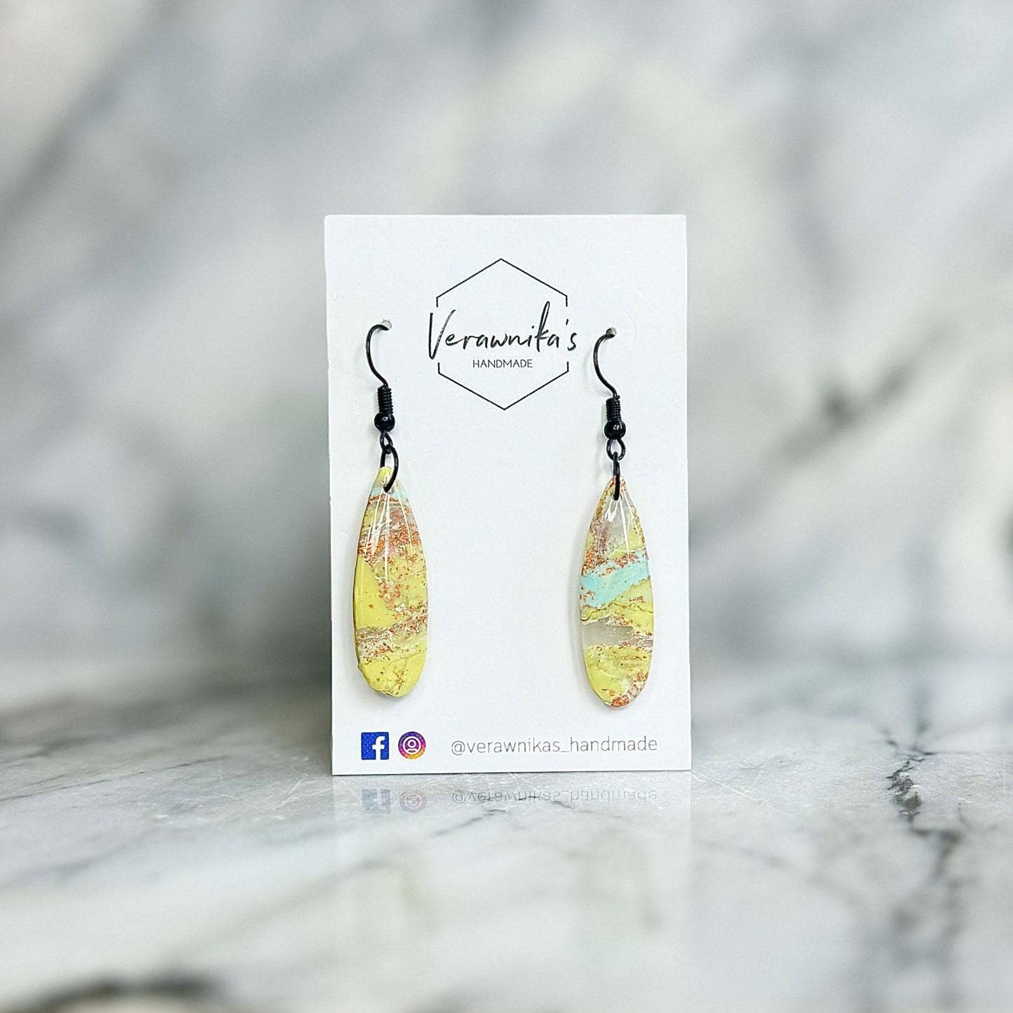 Lime Green, Blue & Bronze Leaf Collection: Handmade Polymer Clay Earrings with Black Hooks Verawnika's Handmade