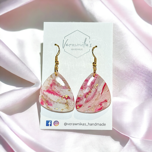 Rose Quartz & Gold Leaf Collection: Medium Dangle Earrings with Gold Plated Hooks