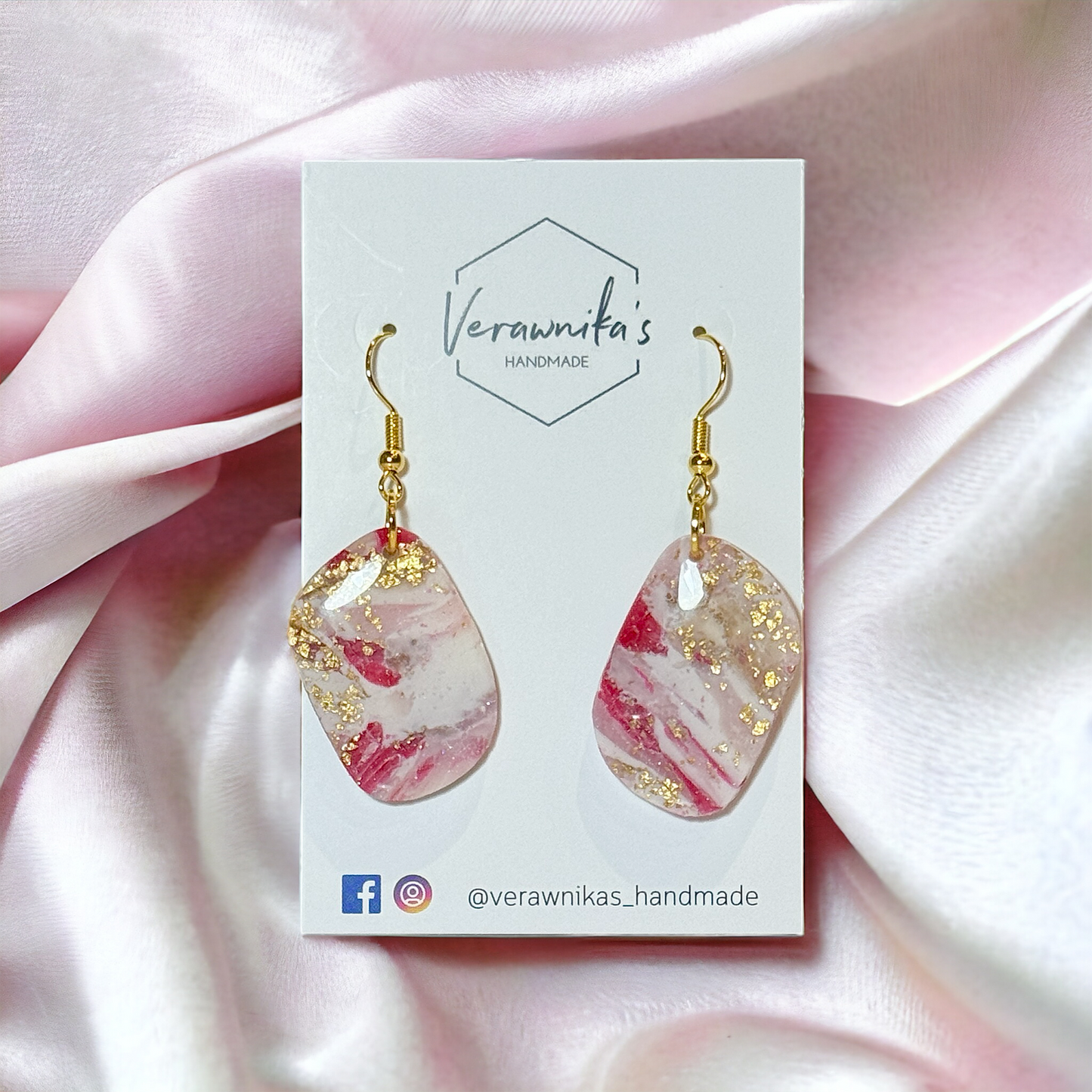 Rose Quartz & Gold Leaf Collection: Medium Dangle Earrings with Gold Plated Hooks