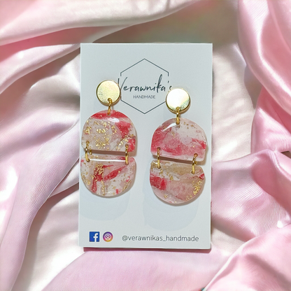 Rose Quartz & Gold Leaf Collection: Medium Earrings with Gold Plated Studs