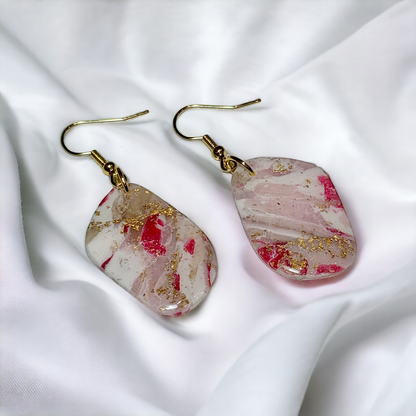 Rose Quartz & Gold Leaf Collection: Medium Dangle Earrings with Gold Plated Hooks