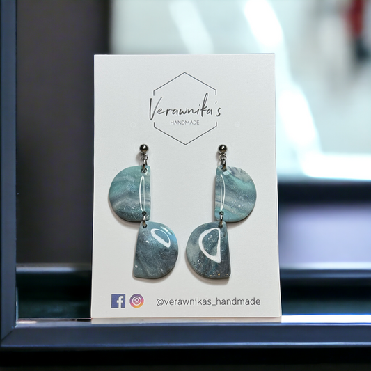 Vatnajökull Collection: Ashy Icy Blue Long Statement Drop Stud Earrings