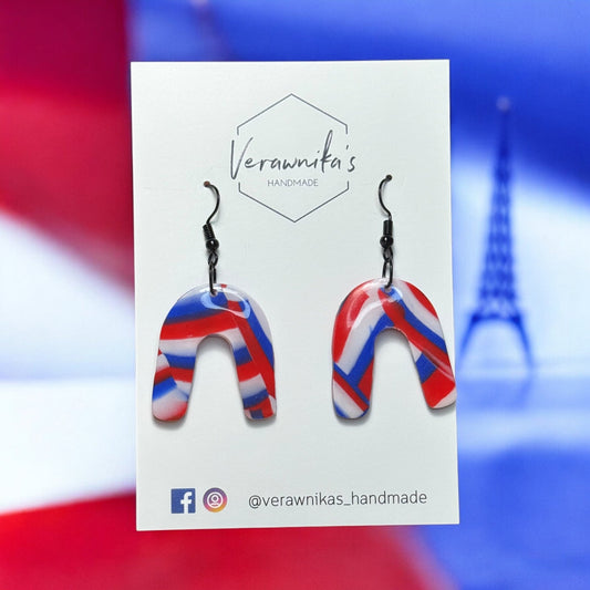 Olympic Collection: Handmade Polymer Clay Tricolour Earring with Black Hooks Verawnika's Handmade