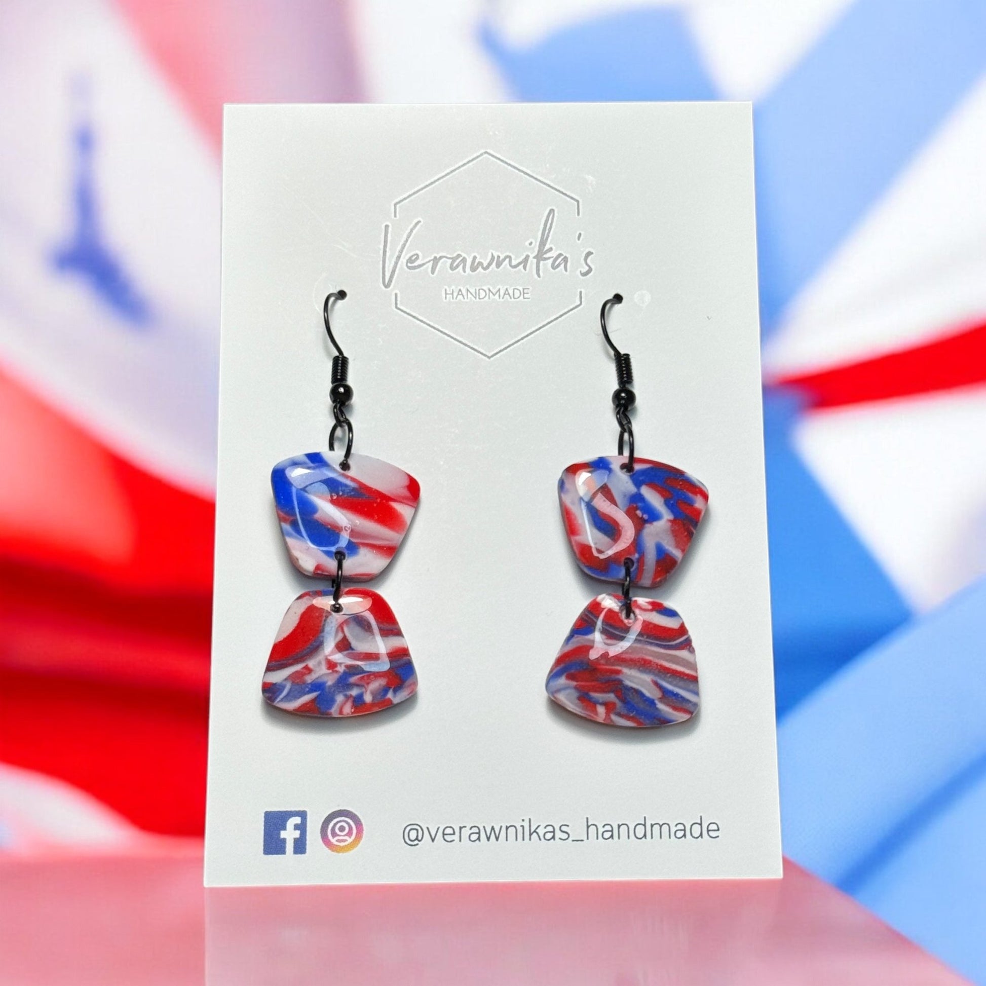 Olympic Collection: Handmade Polymer Clay Tricolour Earring with Black Hooks Verawnika's Handmade