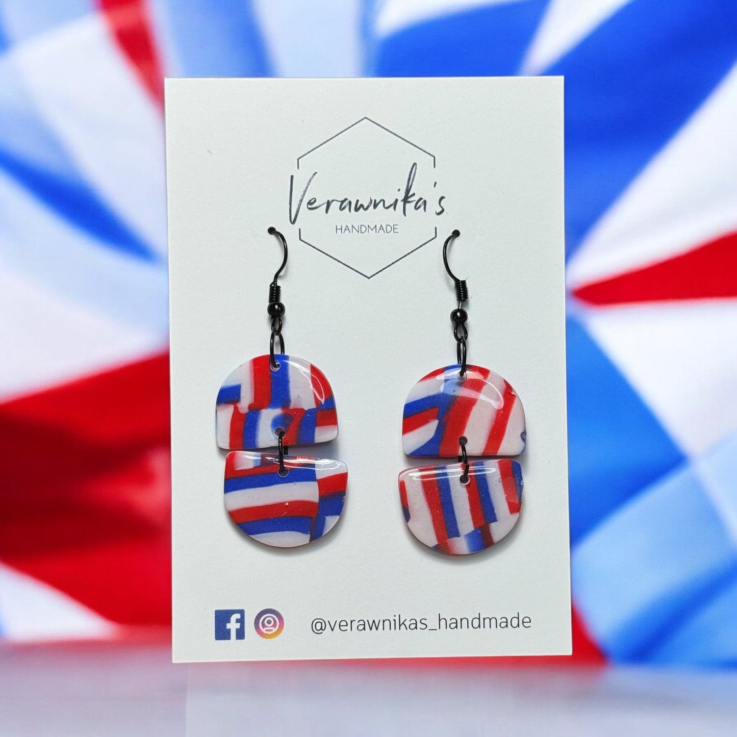 Olympic Collection: Handmade Polymer Clay Tricolour Earring with Black Hooks Verawnika's Handmade