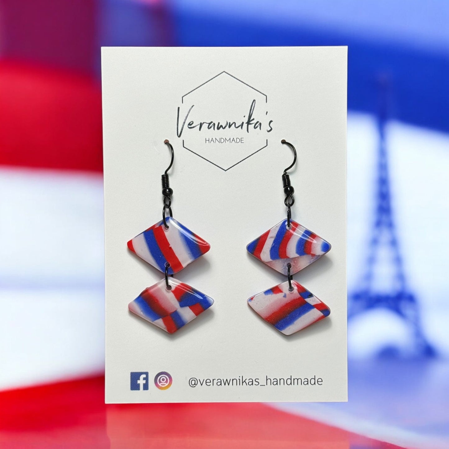 Olympic Collection: Handmade Polymer Clay Tricolour Earring with Black Hooks Verawnika's Handmade