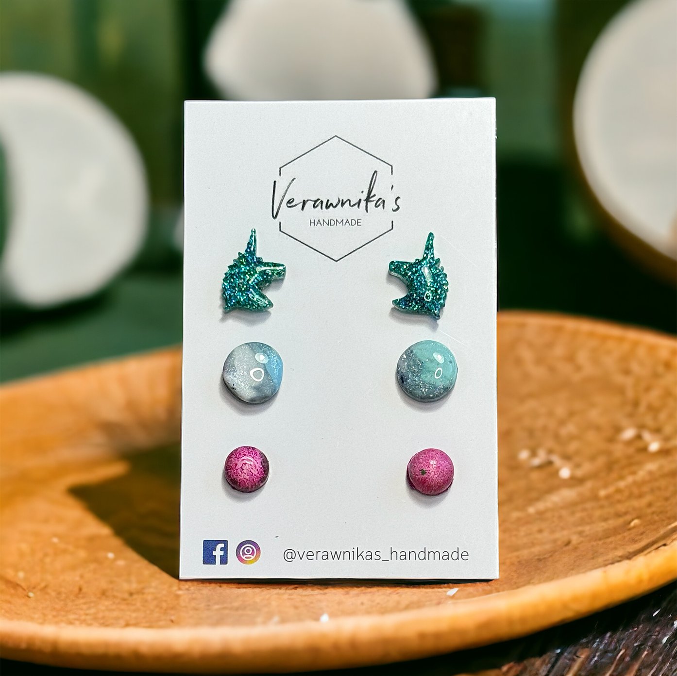 Playful Stud Earrings Selection: Glitter Unicorn, Pink and Blue Verawnika's Handmade