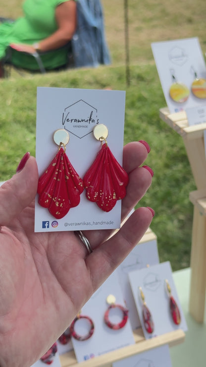 Indian Summer Collection: Handmade Polymer Clay Earrings Red and Gold