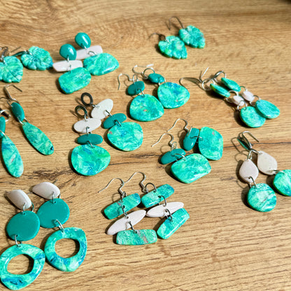 Chrysocolla Collection: Handmade Green and White Polymer Clay Earrings with Stainless Steel Hooks