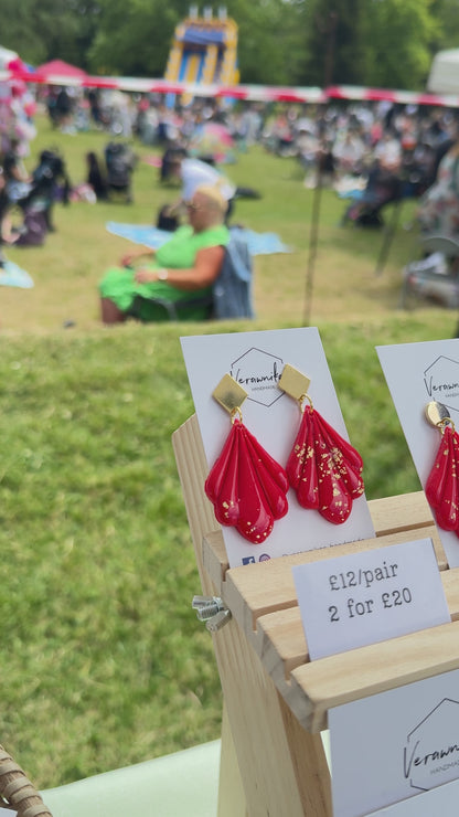 Indian Summer Collection: Handmade Polymer Clay Earrings Red and Gold