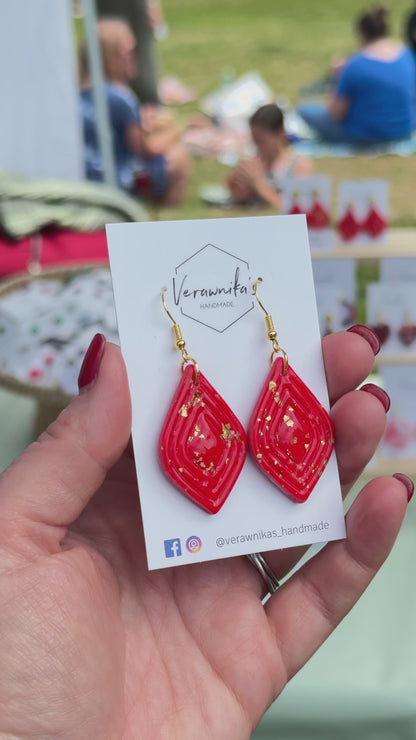 Indian Summer Collection: Handmade Polymer Clay Earrings Red and Gold