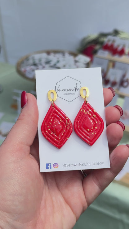 Indian Summer Collection: Handmade Polymer Clay Earrings Red and Gold