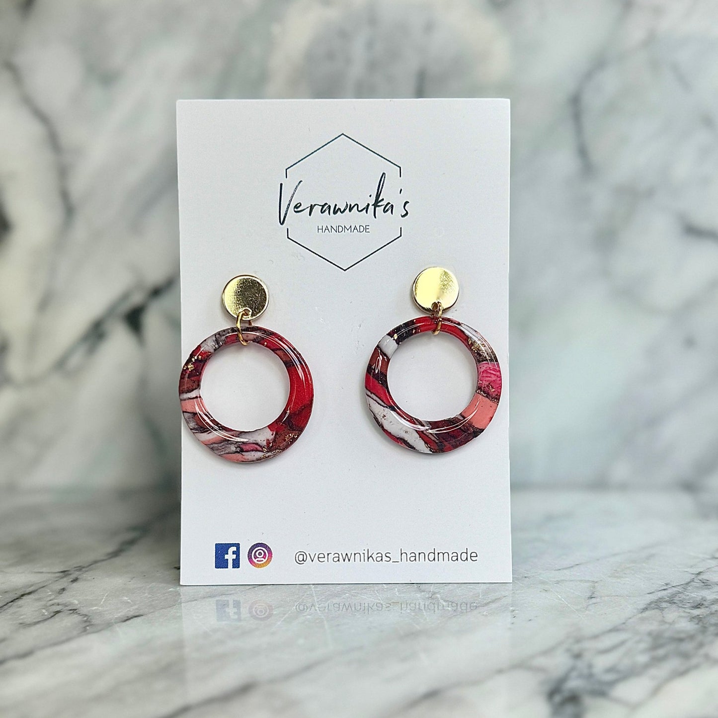 Red & Gold Collection: Handmade Hoops Polymer Clay Earrings Verawnika's Handmade