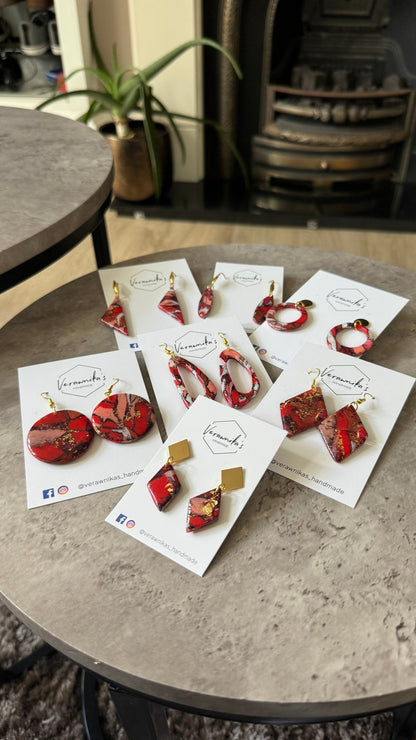 Red & Gold Collection: Handmade Monstera Leaf Polymer Clay Earrings Verawnika's Handmade