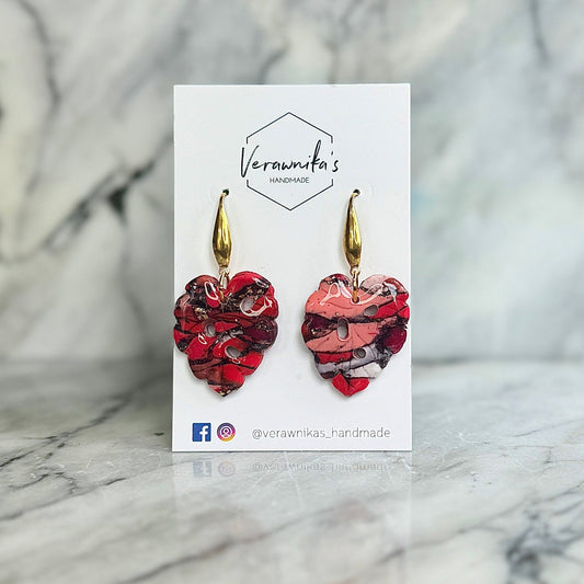 Red & Gold Collection: Handmade Monstera Leaf Polymer Clay Earrings Verawnika's Handmade